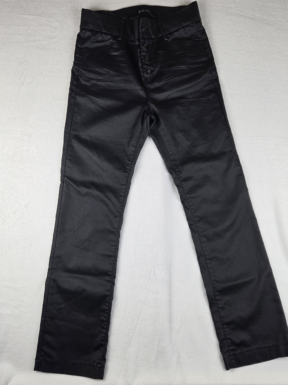 Bevy Vegan Leather Wide Leg Pants Size 28 Black Button Fly Flare